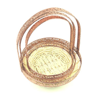 Set of 3 Round Woven Baskets With Brass Trim (21x16, 24x19, 26x22 cm)