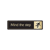 Door Sign Mind the Step with Symbol Gold on Black