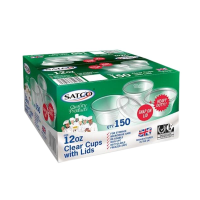 Satco 12oz Round Plastic Pots & Lids M12 (Pack 150)