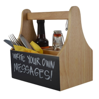 Natural Wooden 4 Compartment Table Caddy with Chalkboard