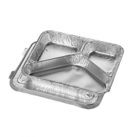 Aluminium Meal Dishes with Lid 3-Compartments 760ml 17.7 x 22.5 x 3cm (Pack 50)