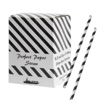 Paper Black Stripe Straw 8"x 6mm  (Pack 250)