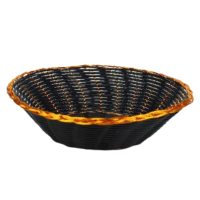 Black Round Woven Basket with Gold Trim (21x6cm)