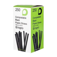 Biodegradeable Black Bendy Straws 8" x 6mm (Pack 250)
