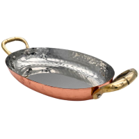 Copper Plated Hammered Oval Serving Dish with Brass Handles 19cm