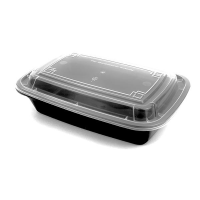 Black Rectangular Plastic Container with Clear Lid 500ml (Pack 50)