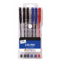 Just Stationery 6 Gel Ink Pens Blue, Black, Red Ink (Pack 6)