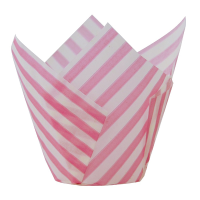 Pink Stripe Tulip Baking Cups 8cm Deep 5cm Base (Pack 50)