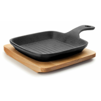 Cast Iron Mini Griddle with Wooden Board 21x13.5x2.5cm