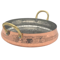 Copper Plated Hammered Round Curved Serving Dish with Brass Handles 16cm