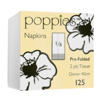 Dinner Napkin 2ply 40cm White 8 Fold (Pack 125) [125/16]