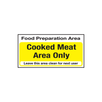 Self Adhesive Food Prep Area Cooked Meat Only Sign