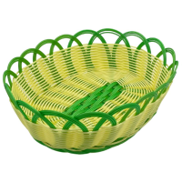 Large Oval Woven Basket With Green Trim 28x22cm