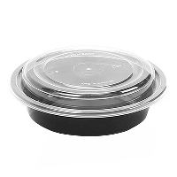 Black Round Microwaveable Plastic Container & Lid 24oz (Pack 150)