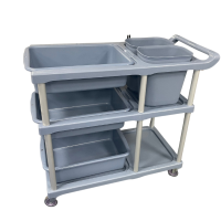 Plastic 3 Tier Cleaning Trolley with 5 Cleaning Trays