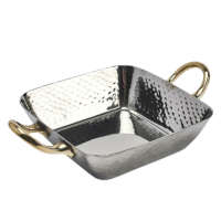 Stainless Steel Square Hammered Pan with Brass Handles 4.75" / 12cm
