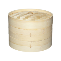 World of Flavours Oriental Medium Two Tier Bamboo Steamer and Lid 20cm