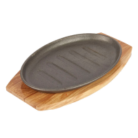 Oval Sizzler Plate 28 x 18cm  Light Wood Base