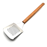 Wooden Handle Large Square Perforated Turner With Serrated Edge 50cm