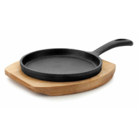 Cast Iron Mini Frying Pan with Wooden Board 22x12.5x1.7cm