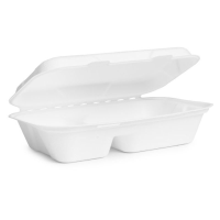 Vegware Compostable 9x6" 2 Compartment Bagasse Clamshell (Pack 50)