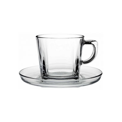 Carre Breakfast Glass Cup & Saucer Set 215ml (Pack 6)