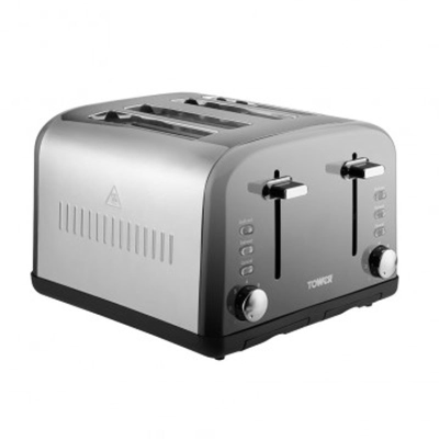Tower Infinity 4 Slice Stainless Steel Toaster, Silver