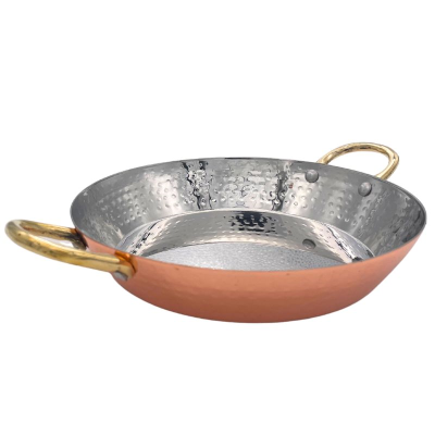 Copper Plated Hammered Mini Frying Pan, 2 Brass Handles 16cm