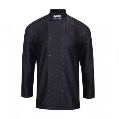 Denim Chef's Jacket Long Sleeve Black in Medium