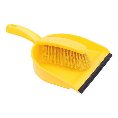 Professional Dustpan Brush with Stiff Bristles in Yellow
