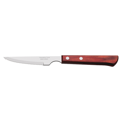 Tramontina Medium Polywood Handled Steak Knife 22cm, Pointed Tip, Serrated Edge, Red