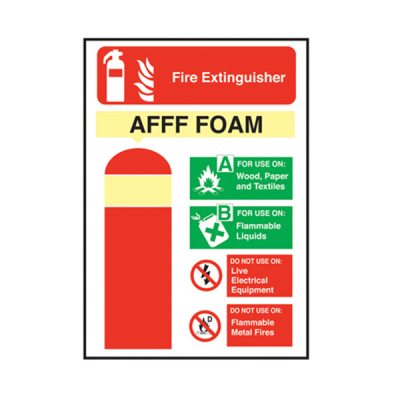 Polypropylene Extinguisher Safety AFFF Foam Sign