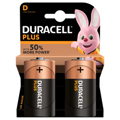 Duracell Plus Power Batteries Size D (Pack 2)