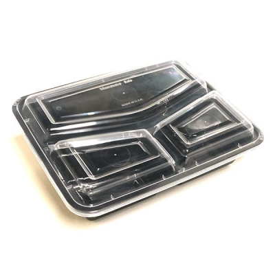 Black Rectangular Microwaveable Plastic Container & Lid 3 Comp. (Pack 150)