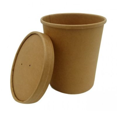 Kraft Paper Soup Cup and Lid 340ml/12oz (Pack 25)