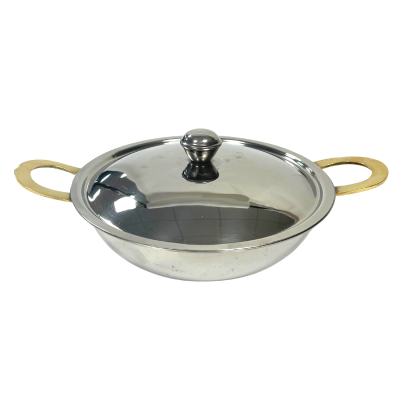 Round Karahi Serving Dish with Brass Handle with lid 16cm