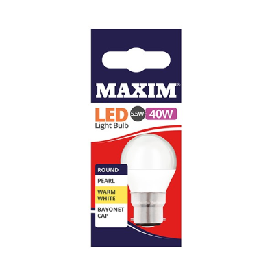 Maxim LED Round Bulb Bayonet Cap Warm White 5.5w (Pack 10)