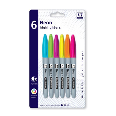 A* Neon Highlighters In Assorted Colours (Pack of 6)