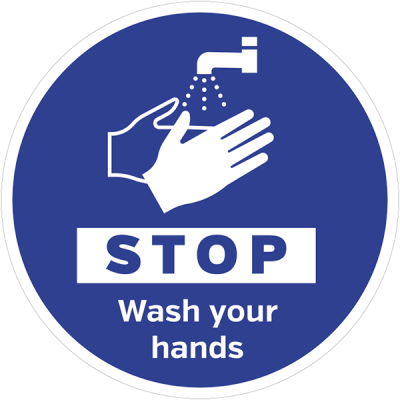 200mm Diameter STOP wash your hands floor graphic