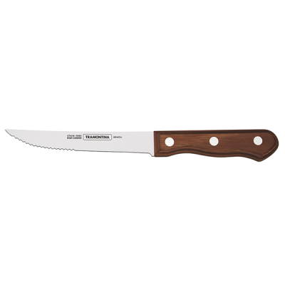Tramontina Small Polywood Handled Steak Knife 22cm, Pointed Tip, Serrated Edge, Brown