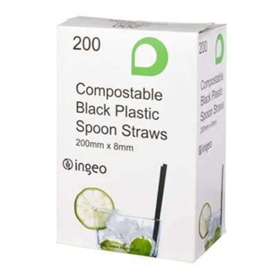 Compostable Black PLA Spoon Straws 8mm