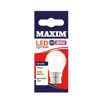 Maxim LED Round Bulb Bayonet Cap Cool White 5.5w (Pack 10)
