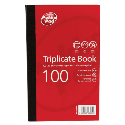 Pukka Triplicate Book 216mm x 130mm Plain Ruled (6905)