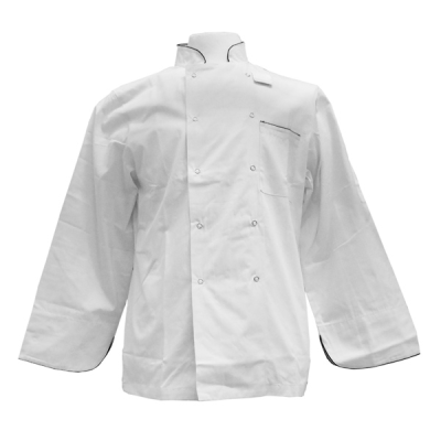 Chef's Jacket Long Sleeve White Large With Black Piping