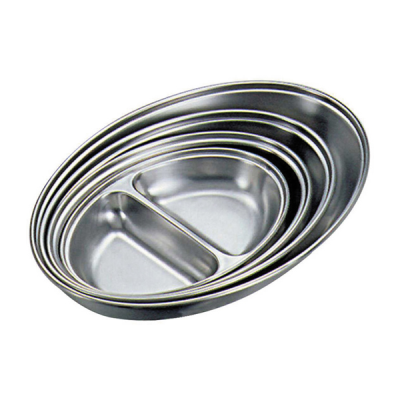 Oval Vegetable Dish Stainless Steel 2 Division 8"
