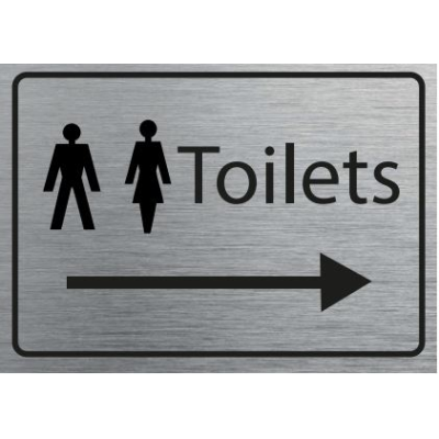 Aluminium Toilets Sign Arrow Right with Symbols A4 Landscape