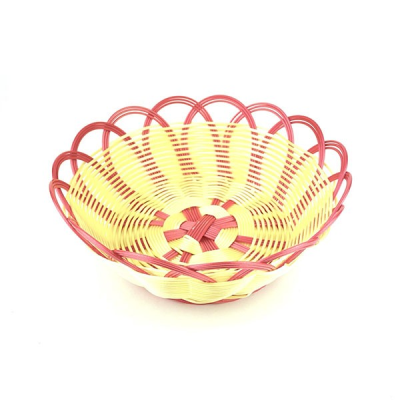 Round Woven Basket With Red Trim 24cm