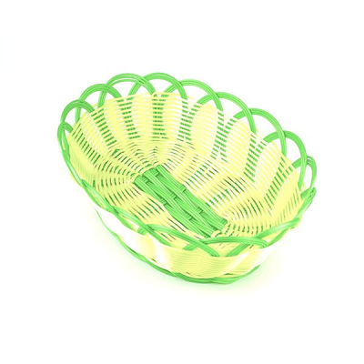 Large Oval Woven Basket With Green Trim 28x22cm