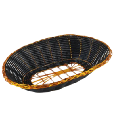 Black Oval Woven Basket with Gold Trim (18x13x5cm)