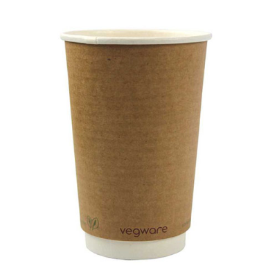 Vegware Biodegradable 16oz Double Wall Brown Kraft Coffee Cup (Pack 20) [20]
